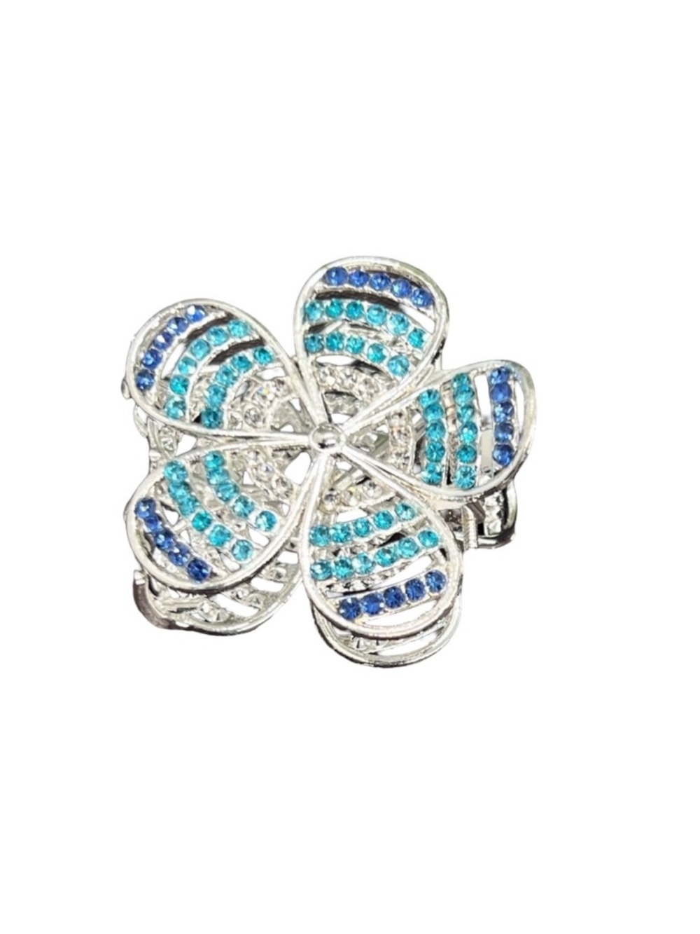 Silver Floral Hair Clip with Blue and Teal Crystals 2.0”FINAL PRICE DROP